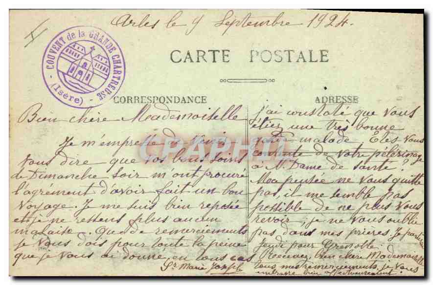 CPA Couvent de la Grande Chartreuse La Chapelle des etrangers — Rückseite