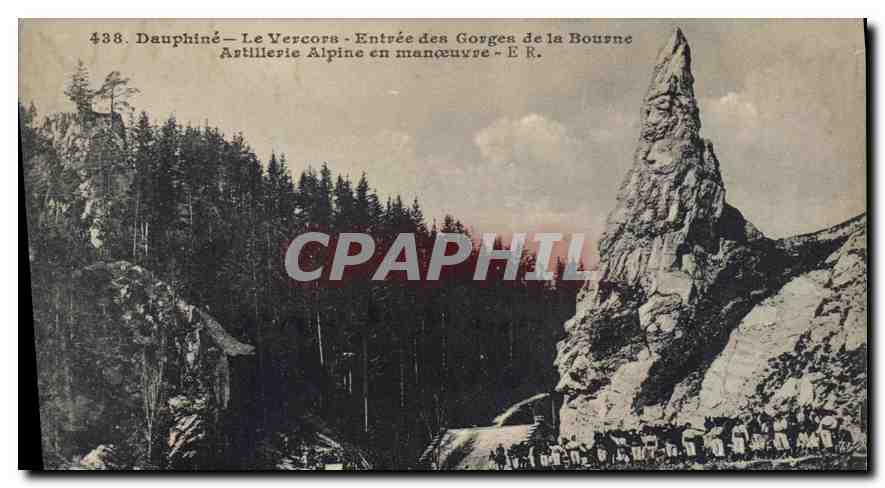 CPA Le Vercorn Entree des Gorges de la Bourne Artillerie Alpine en manœuvre Chasseurs Alpins Militar