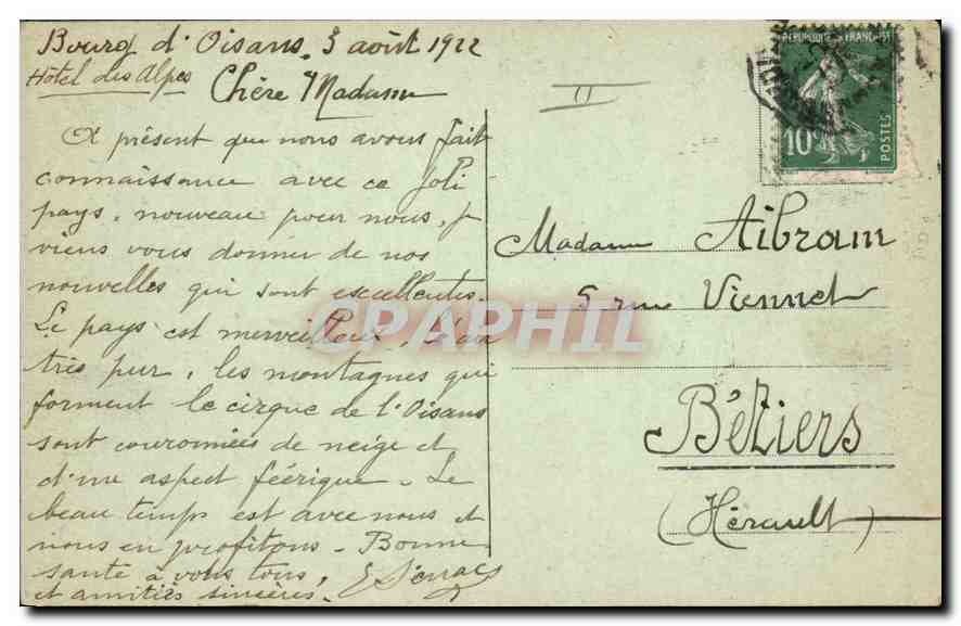 CPA Bourg d'Oisane et Chaine de Belledonne sur le Chemin de la Gardette Prete et sa mule Ane — Back