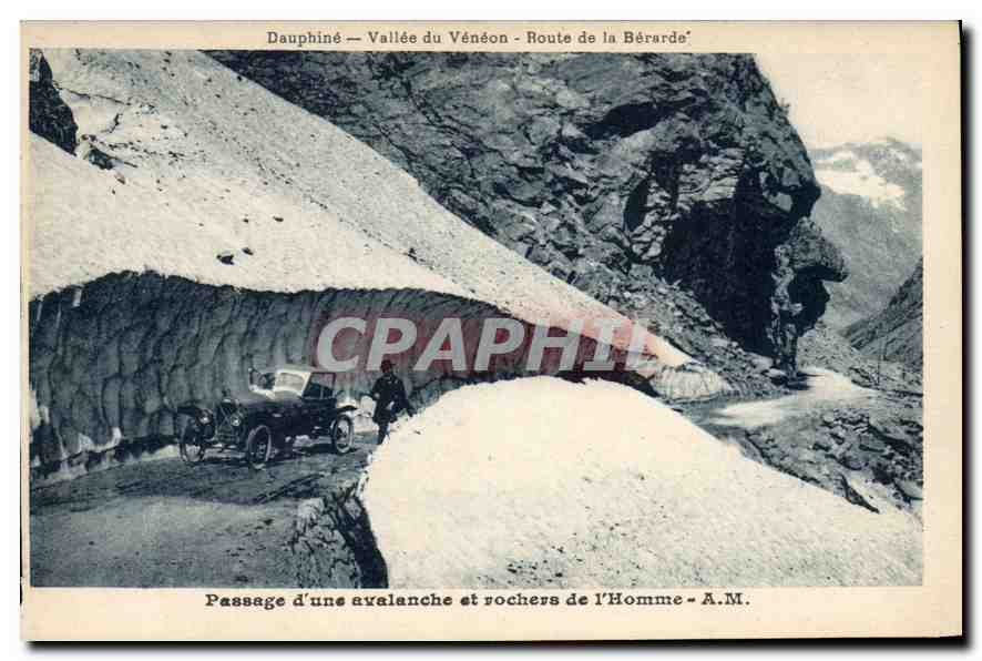 CPA Passage d'une avalanche et rochers de l'Homme Automobile