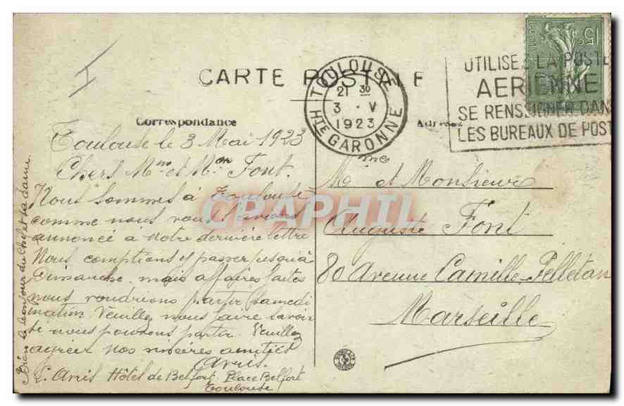CPA Toulouse L'Hotel de Pierre — Rückseite