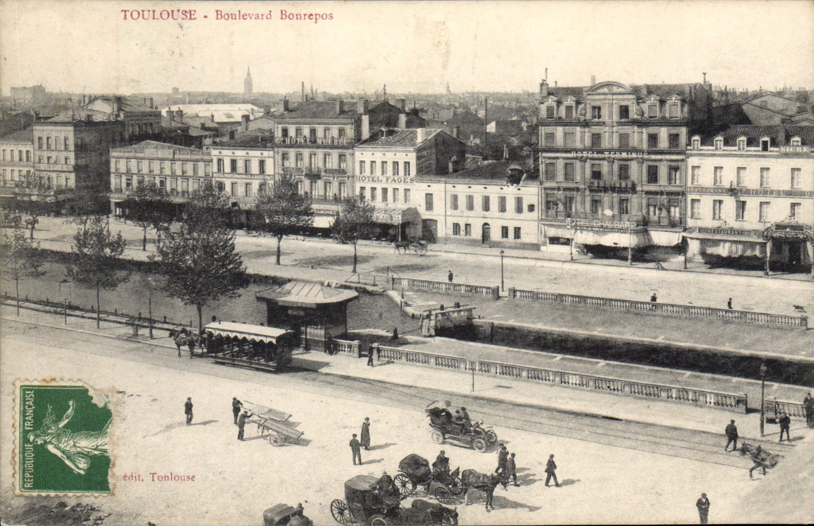 Toulouse - Boulevard Bonrepos — vue urbaine avec hôtels et tramway — édit. Toulouse