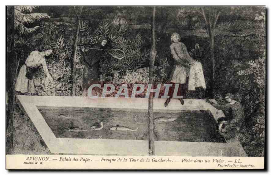 CPA Avignon Palais des Papes Fresque de la Tour de la Garderobe Peche dans un Vivier