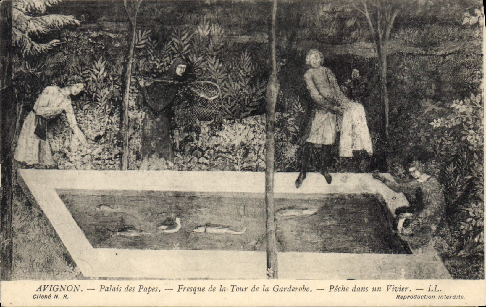 CPA Avignon Palais des Papes Fresque de la Tour de la Garderobe Peche dans un Vivier