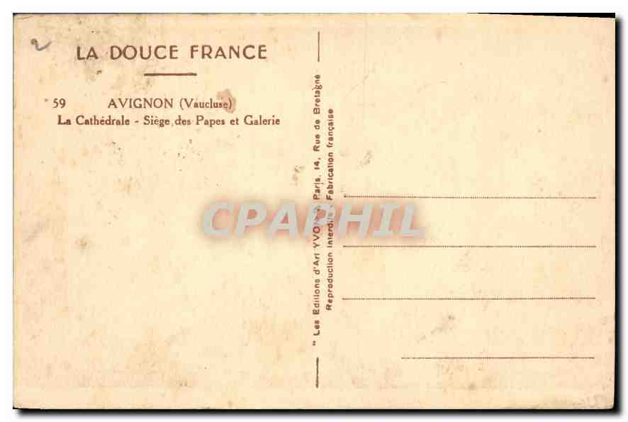 CPA Avignon La Cathedrale Siege des Papes et Galerie — Verso