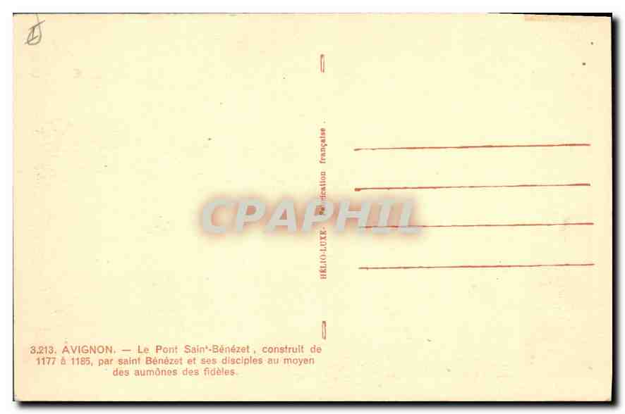 CPA Avignon Le Pont Saint Benezet — Verso