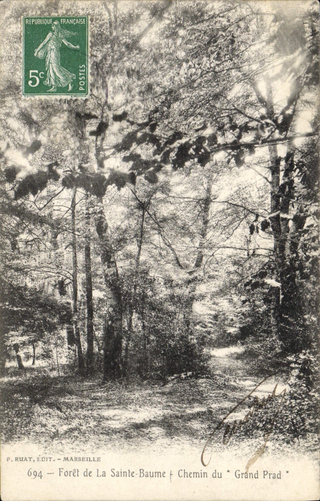 Forêt de La Sainte-Baume — Chemin du "Grand Prad" — P. Ruat, Édit. - Marseille, n°694