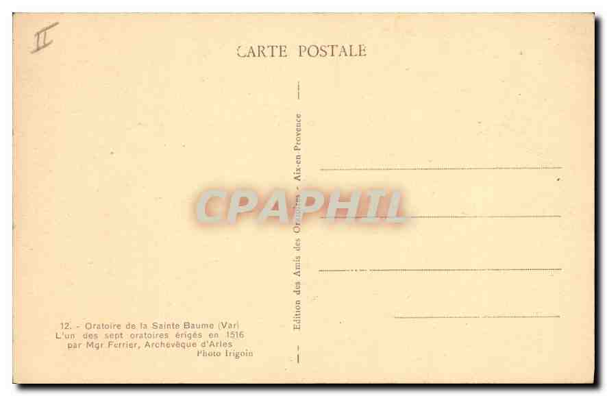 CPA Oratoire de La Sainte Baume  — Verso