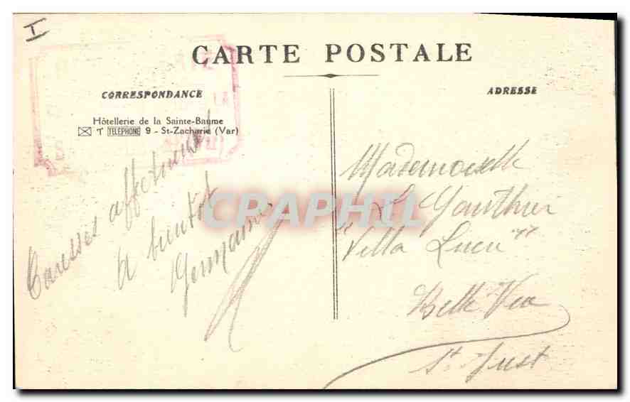 CPA La Sainte Baume La Grotte et le St Pilon — Verso