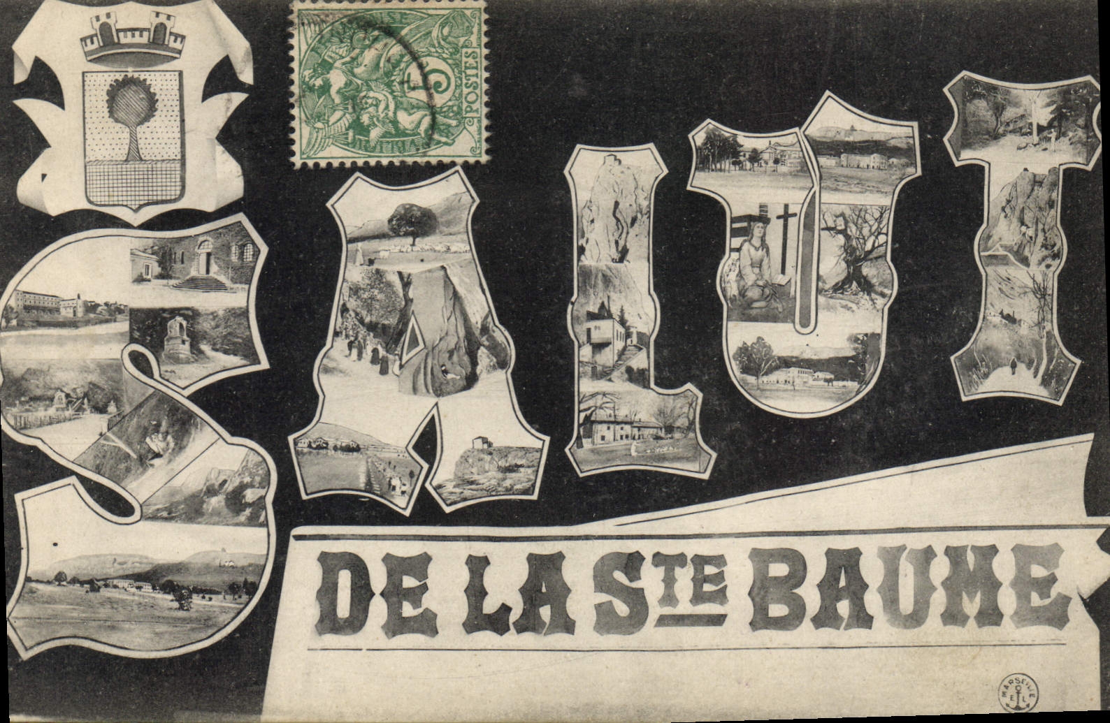 Salut de la Sainte Baume — Carte postale illustrée avec timbre 40 centimes