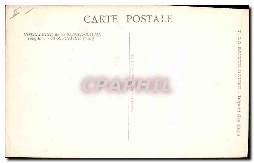 CPA Hotellerie de La Sainte Baume St Zacharie — Verso