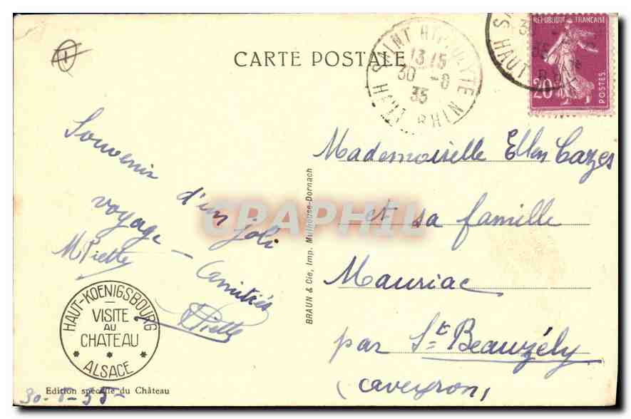 CPA Chateau du Haut Koenigsbourg vu a vol d'oiseau — Verso