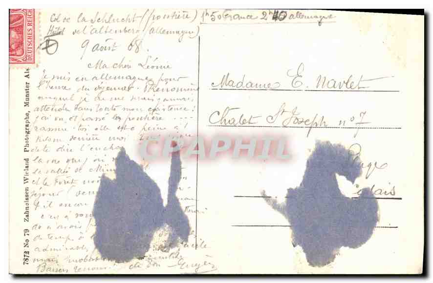 Vue de la vallée de Munster prise de l'Hôtel Altenberg — éditeur W. Zahnzissen, n° 79 — Back