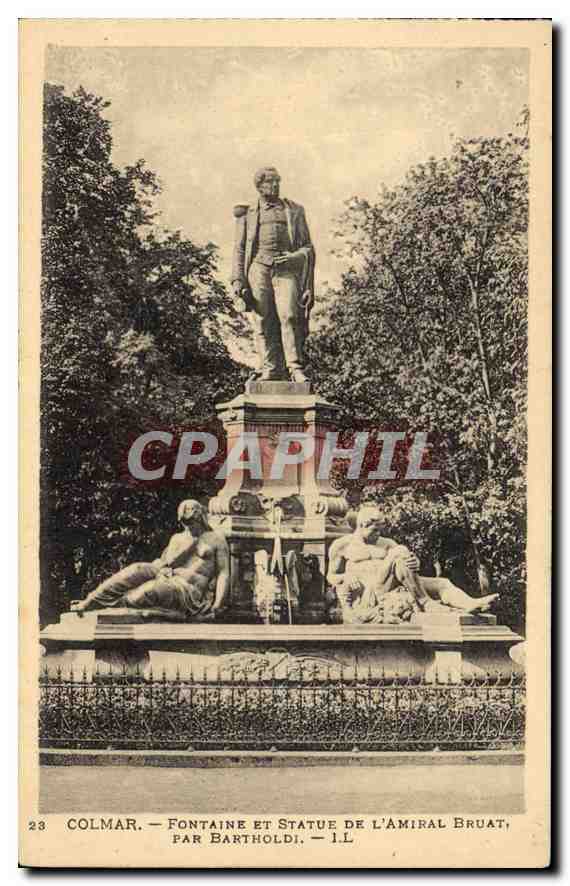 CPA Colmar Fontaine et Statue de L'Amiral Bruat Par Bartholdi 