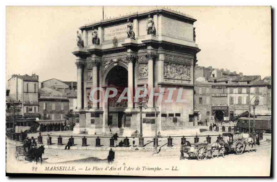 CPA Marseille La Place d'Aix et l'Arc de Triomphe 