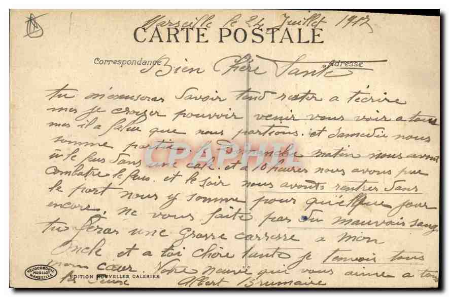 CPA Marseille La Porte d'Aix  — Verso