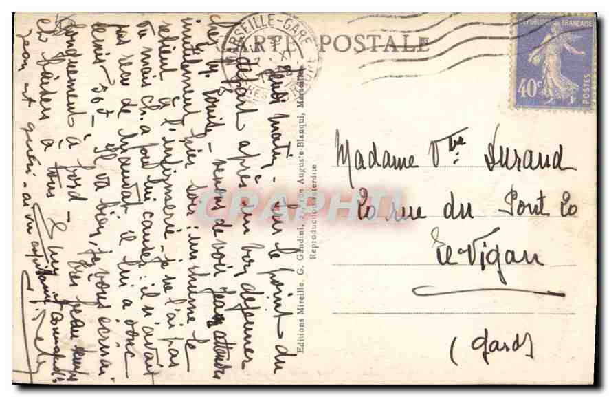 CPA Marseille Place Jules Guesde et l'Arc de Triomphe  — Verso