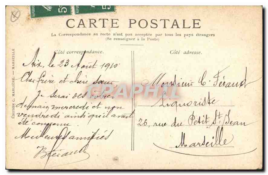 CPA Marseille Porte d'Aix et Arc de Triomphe  — Verso