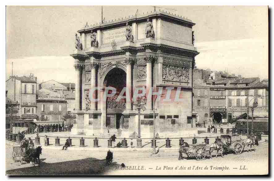 CPA Marseille La Place d'Aix et l'Arc de Triomphe