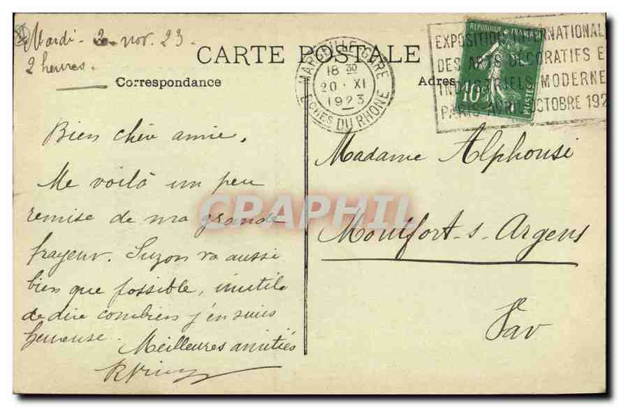 CPA Marseille La Porte d'Aix  — Verso