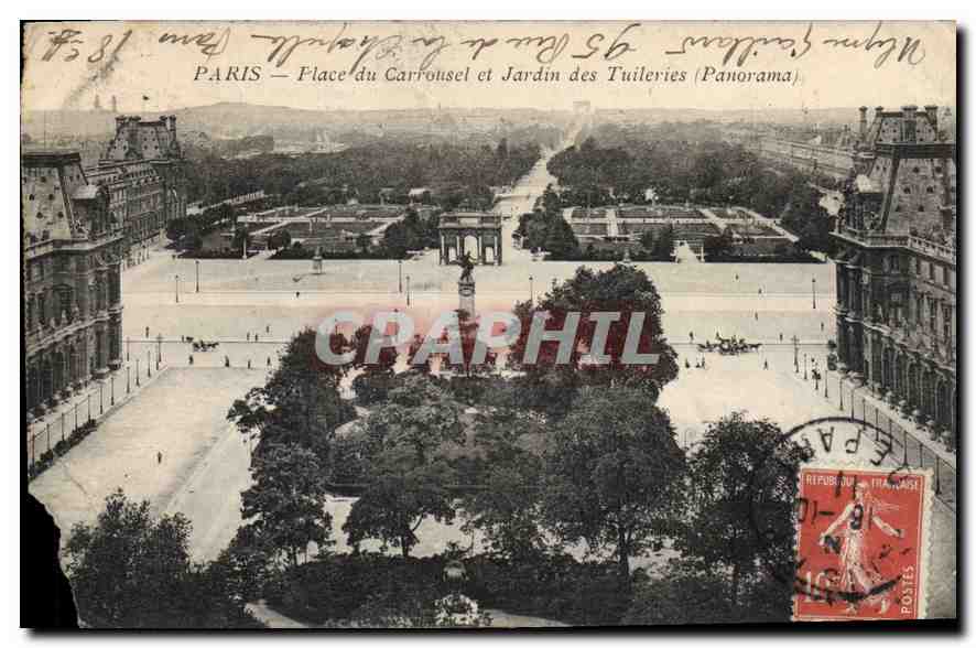 CPA Paris Place du Carrousel et Jardin des Tuileries Panorama 