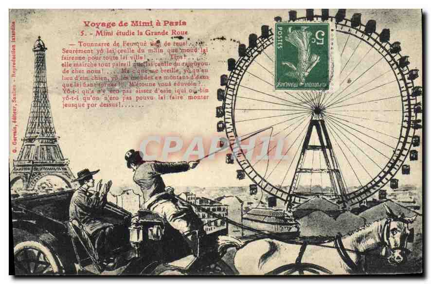 CPA Voyage de Mimi a Paris Mimi etudie la Grande Roue Tour Eiffel