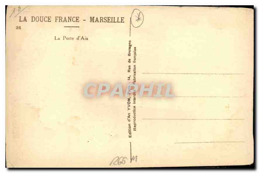CPA Marseille La Porte d'Aix  — Verso