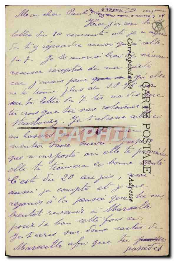 CPA Marseille La Porte d'Aix  — Verso