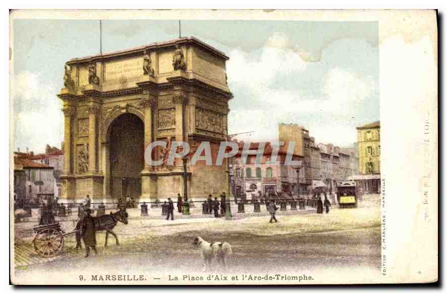 CPA Marseille La Place d'Aix et l'Arc de Triomphe 