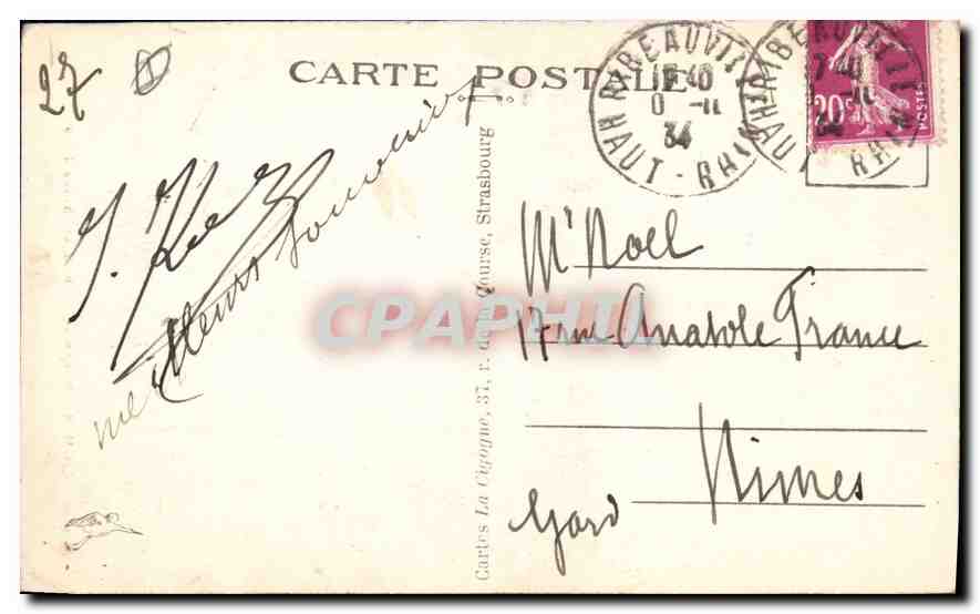 CPA Colmar Monument Bartholdi et Chateau d'Eau  — Rückseite