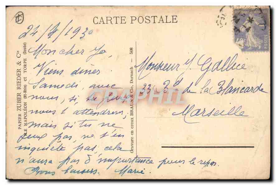 CPA Riquewihr Vieille Porte — Verso