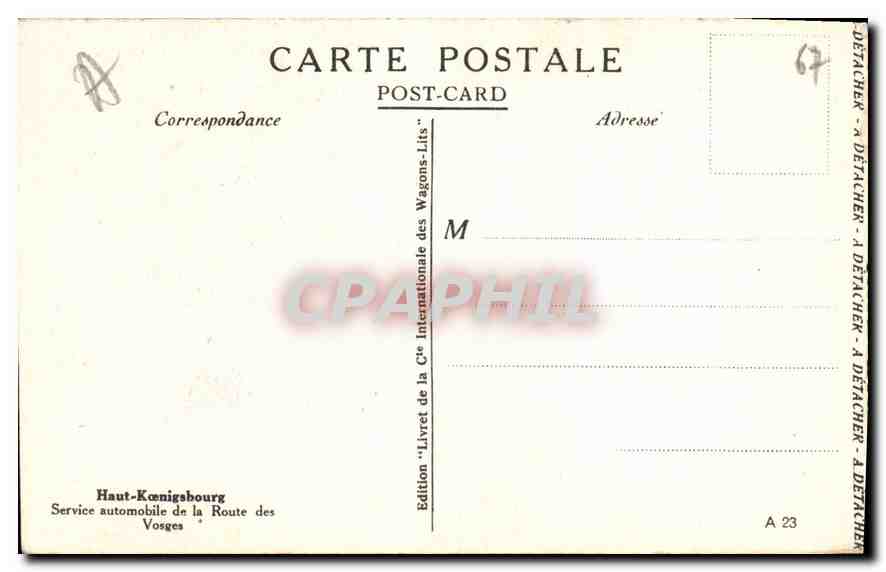 CPA Haut Koenigsbourg Service automobile de la Route des Vosges  — Rückseite