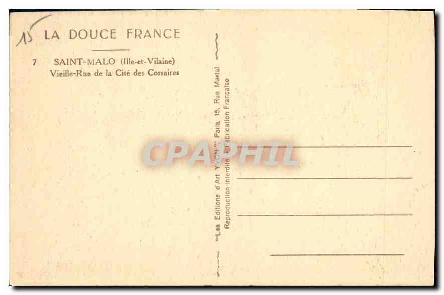 CPA Saint Malo Vielle Rue de la Cite des Corsaires  — Verso