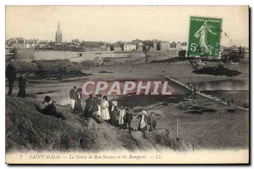 CPA Saint Malo La Greve de Bon Secours et les Remparts 