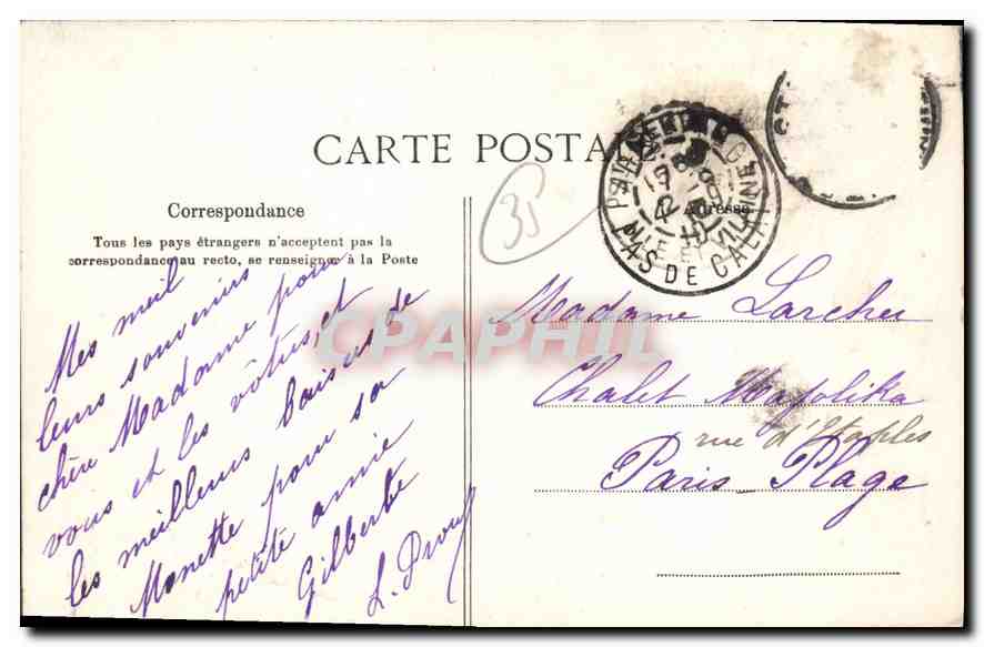 CPA Cote d'Emeraude Saint Malo Casino et Plage  — Verso