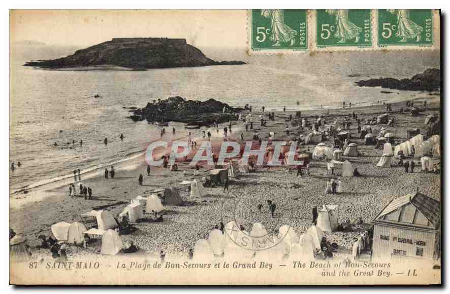 Saint-Malo — La Plage de Bon-Secours et le Grand Bey — Éditeur : L. Cardinal-Henry, n°87