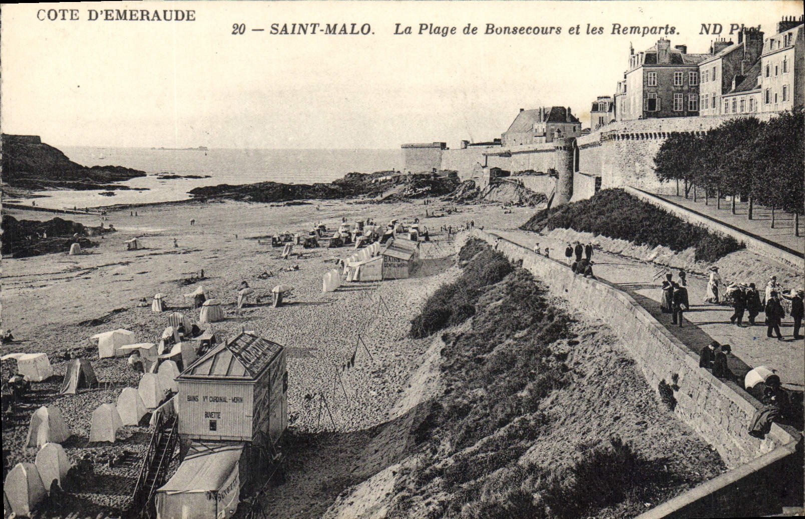 Saint-Malo — La Plage de Bonsecours et les Remparts — ND Pl. — Éditeur ND Pl. n°20