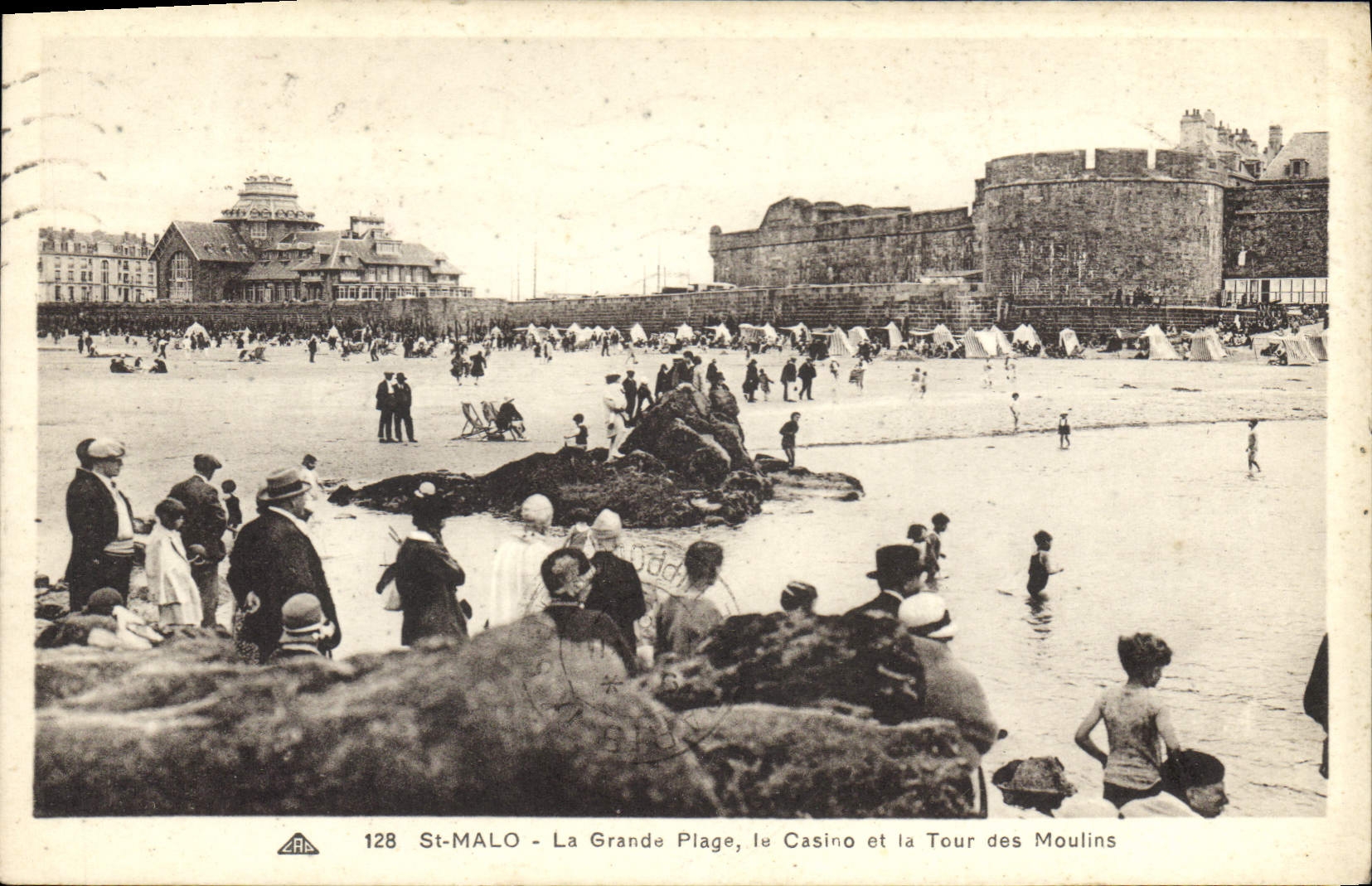 St-Malo - La Grande Plage, das Casino und die Mühlen-Turm — Vintage Postcard/Antike Ansichtskarte n°128, Verleger ARB