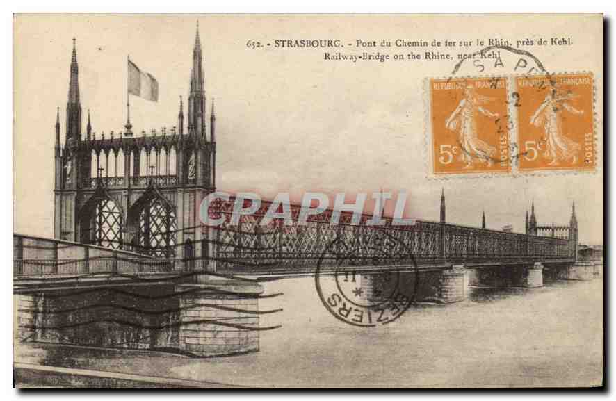 CPA Strasbourg Pont du Chemin de fer sur le Rhin pres de Kehl 