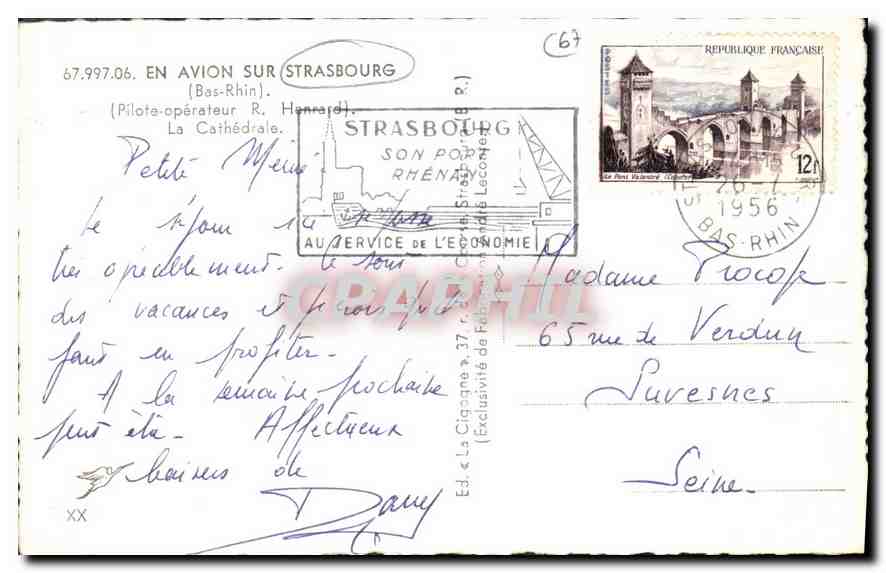 CPA En Avion sur Bas Rhin Pilote operateur R Henrard La Cathedrale  — Verso