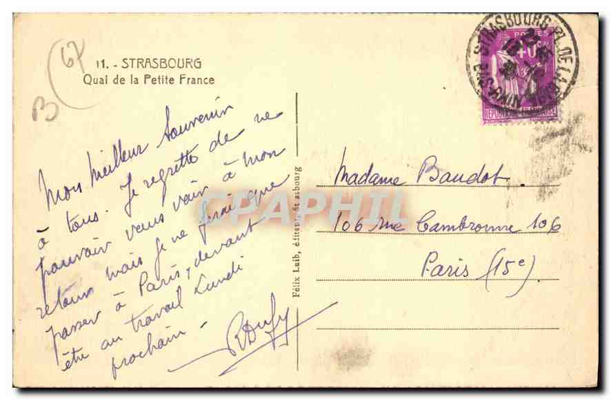 CPA Strasbourg Quai de la Petite France — Rückseite