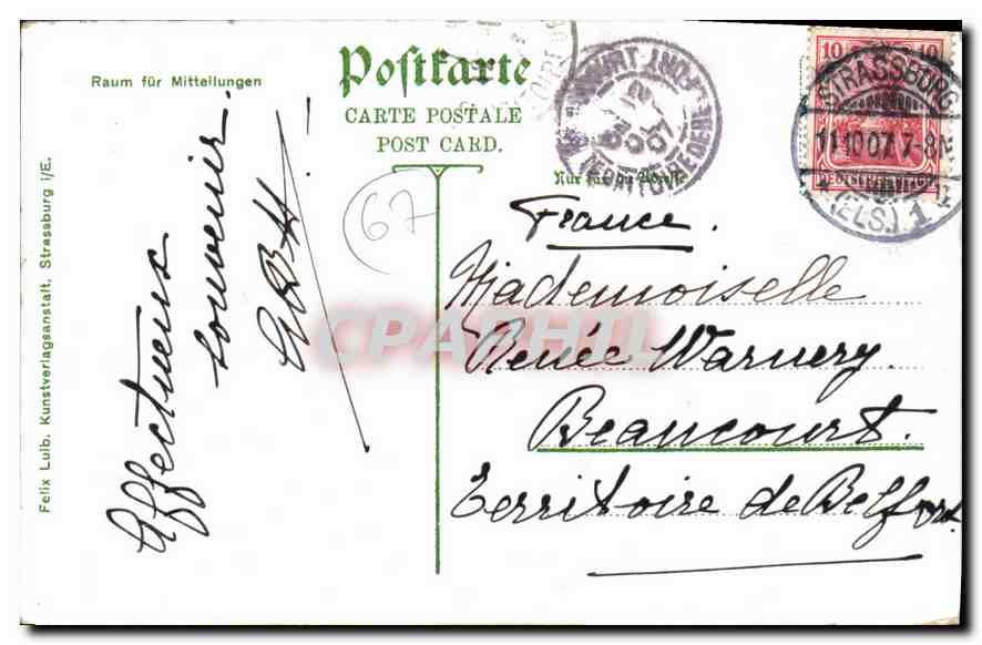 CPA Strasbourg rue des grandes arcades  — Rückseite