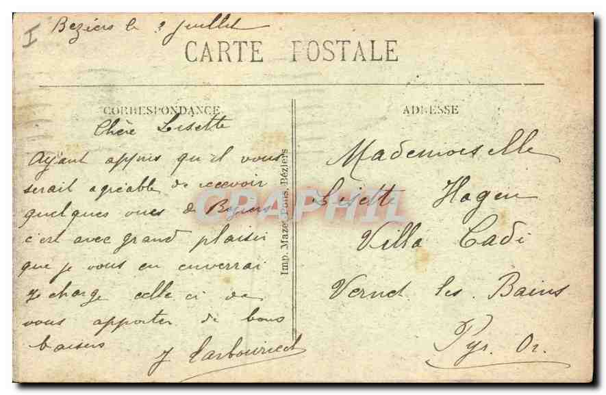 CPA Beziers Les Allees Paul Riquet a vol d'oiseau — Rückseite