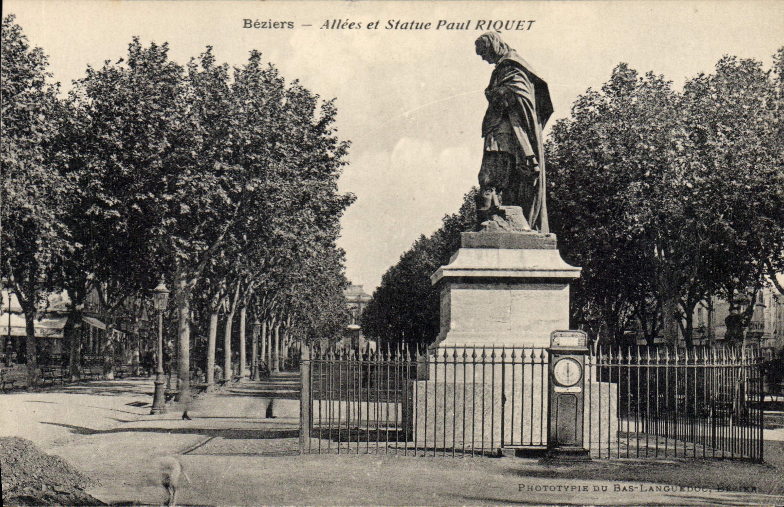 Béziers — Alleen und Statue Paul Riquet — Phototypie du Bas-Languedoc, n° 144