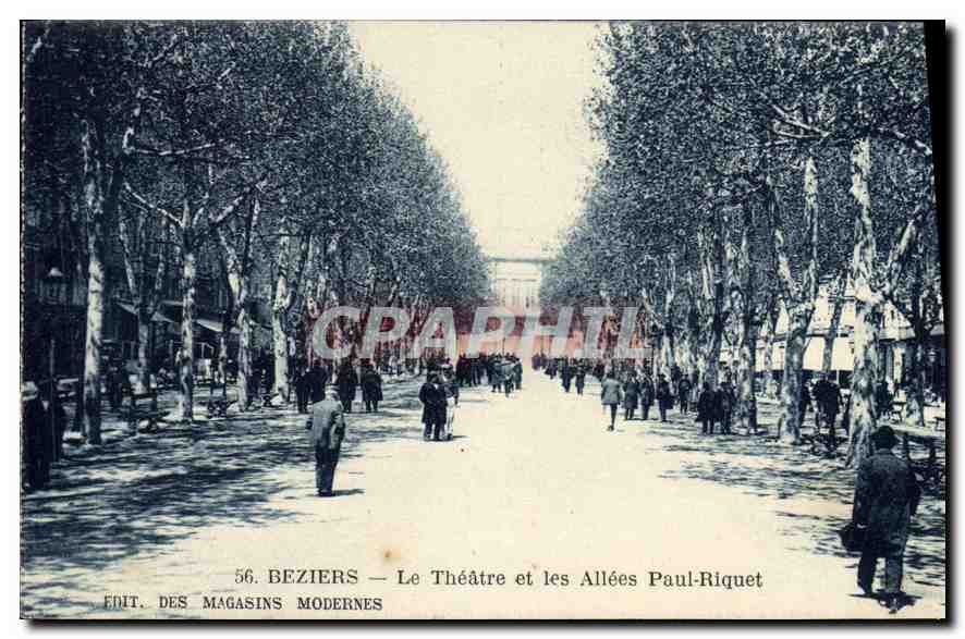 CPA Beziers Le Theatre et les Allees Paul Riquet 