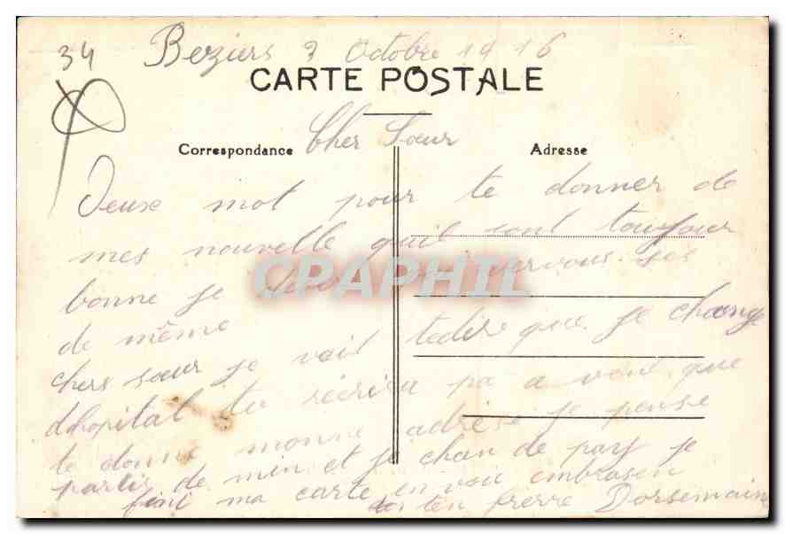 Béziers — Panorama pris de la Madeleine — Édition M. Pons, Béziers — Verso