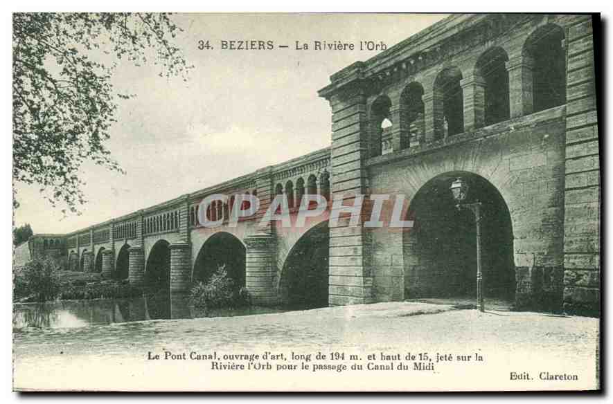 Beziers — Le Pont Canal sur la Rivière l'Orb — Éditeur Clareton, n° 34