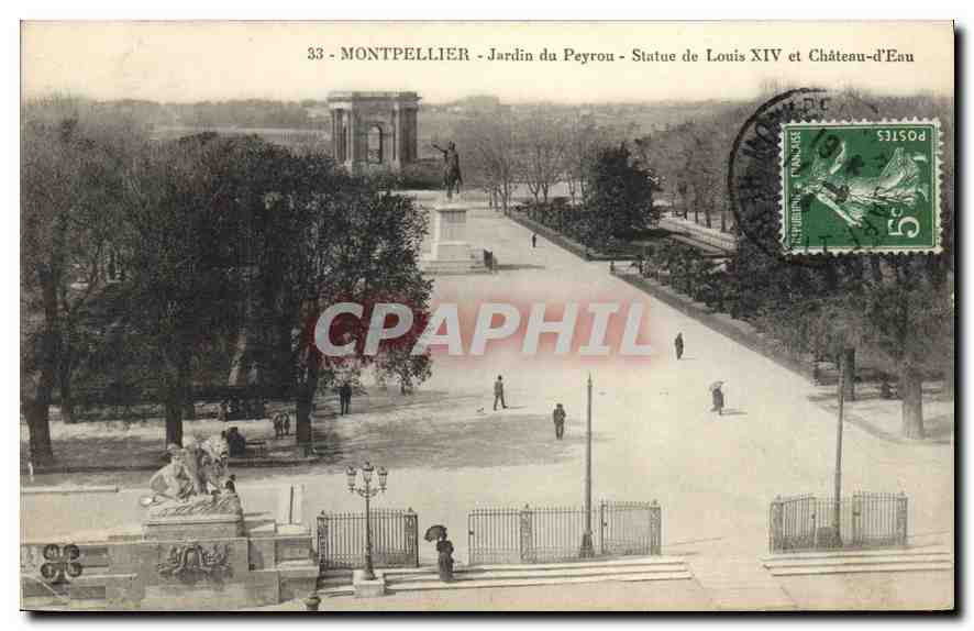 Montpellier - Jardin du Peyrou - Statue de Louis XIV et Château-d'Eau
