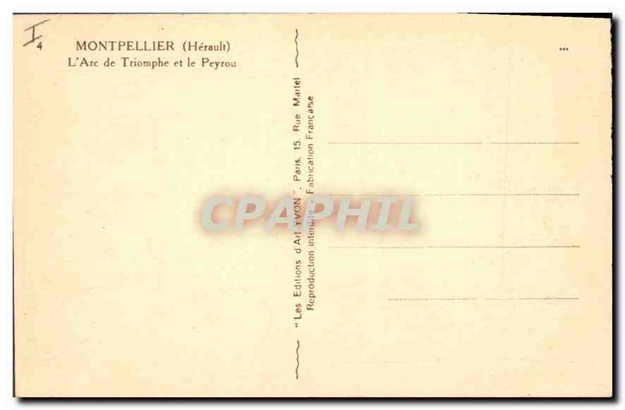 CPA Montpellier Herault L'Arc de Triomphe et le Peyrou  — Verso
