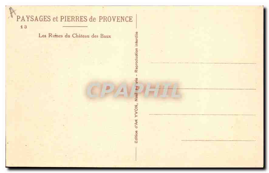 Les Ruines du Château des Baux — Provence — Édition d'Art YVON, n°13 — Verso